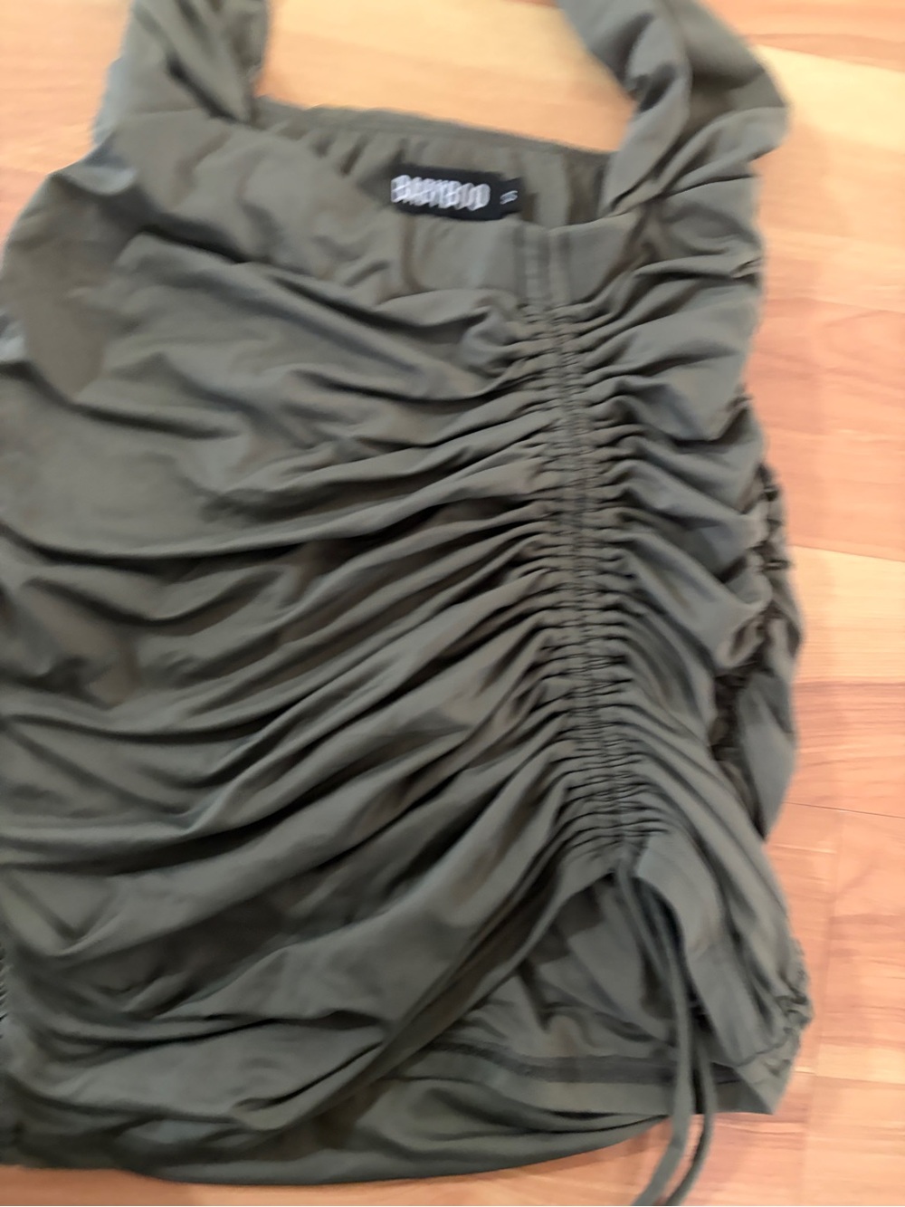 BABYBOO Ruched Halter Tank Top in Olive Green - Picture 4 of 7